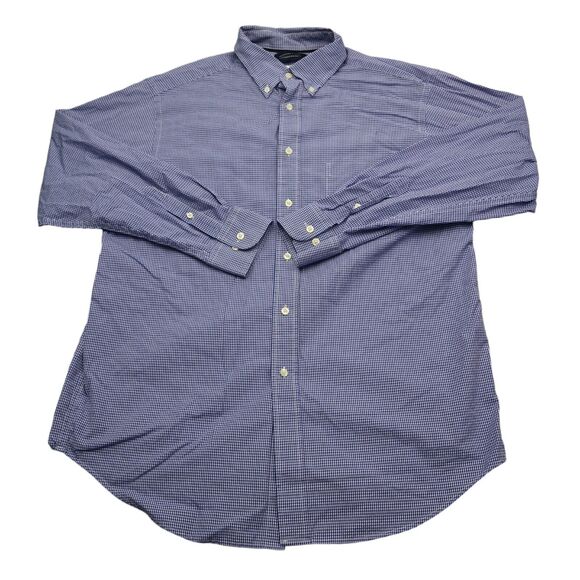 Roundtree Yorke Shirt Mens L Blue Checkered Button Down Long Sleeve Collared Top - Picture 1 of 16